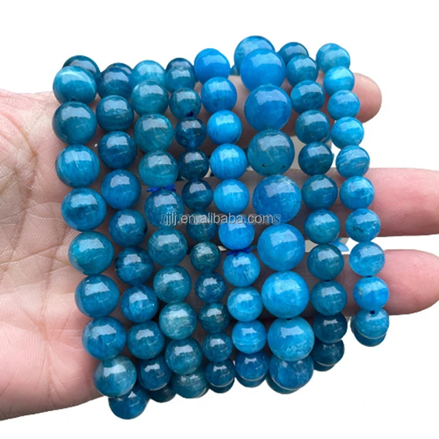 Natural blue apatite bracelet, fashion jewelry single circle bead bracelet, healing stone crystal bracelet.