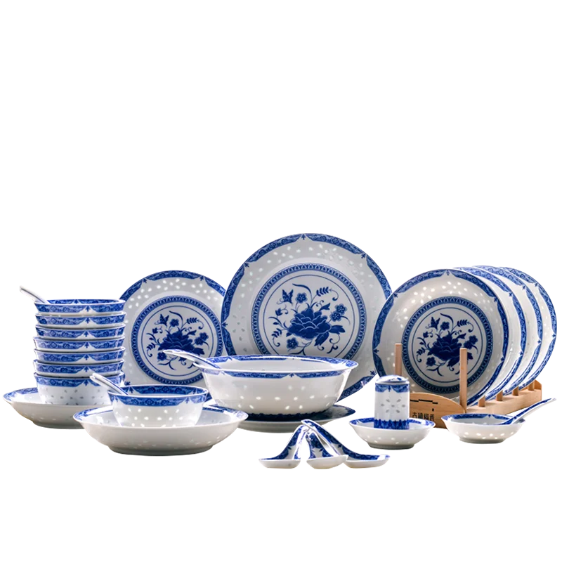 High temperature ceramic blue and white porcelain gift tableware wedding gift set customization