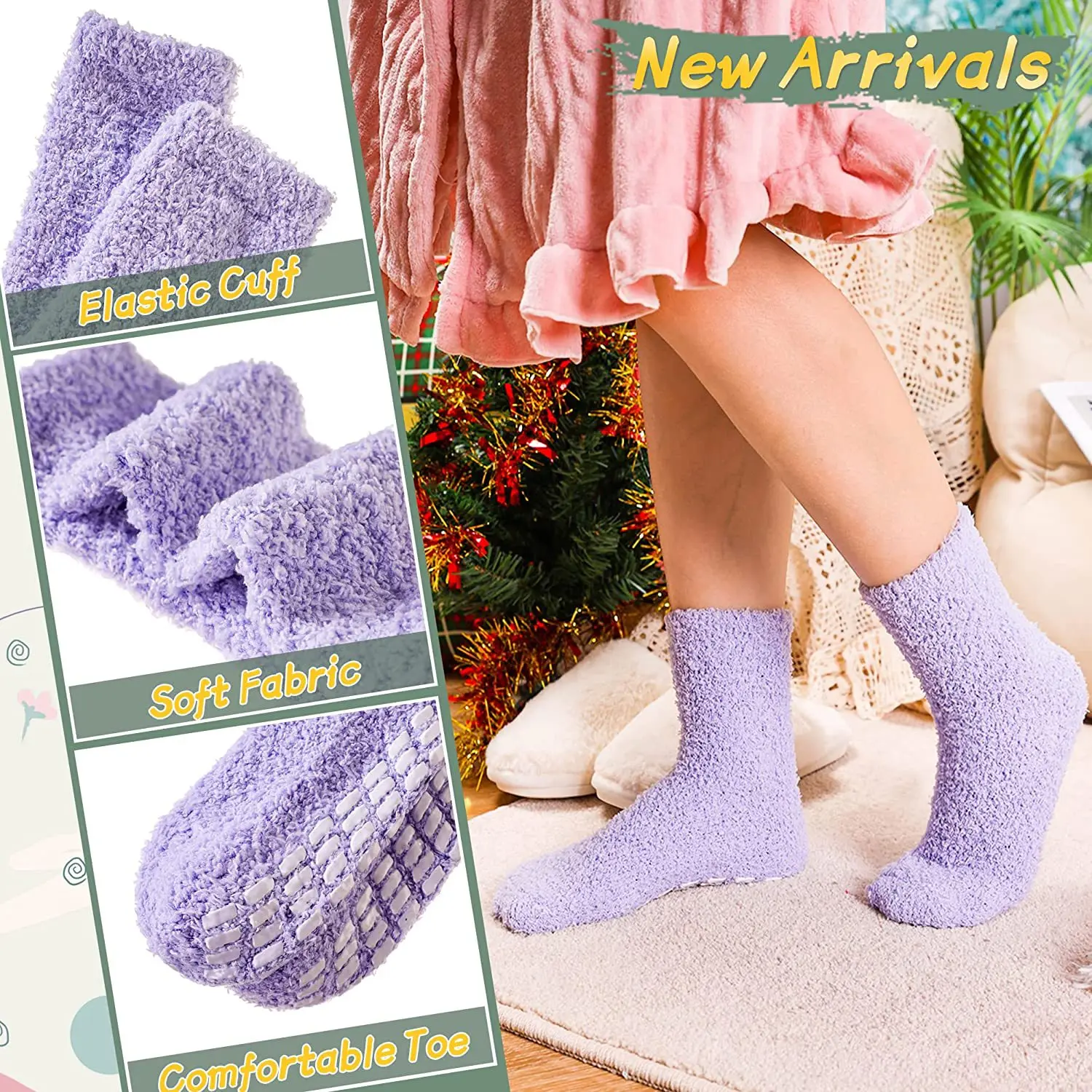 Мягкие пушистые носки с логотипом на заказ, женские нескользящие теплые пушистые носки с ручками
