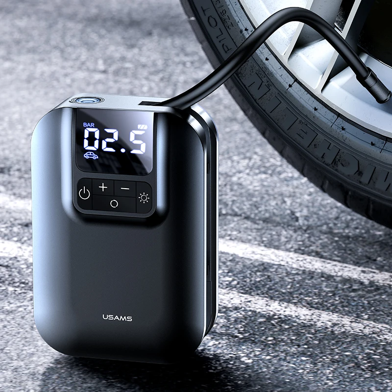 Usams new style ZB215 mini Portable car air pump electric digital 12V car air pump compressor for Car Tyre/Tire Inflator Pump
