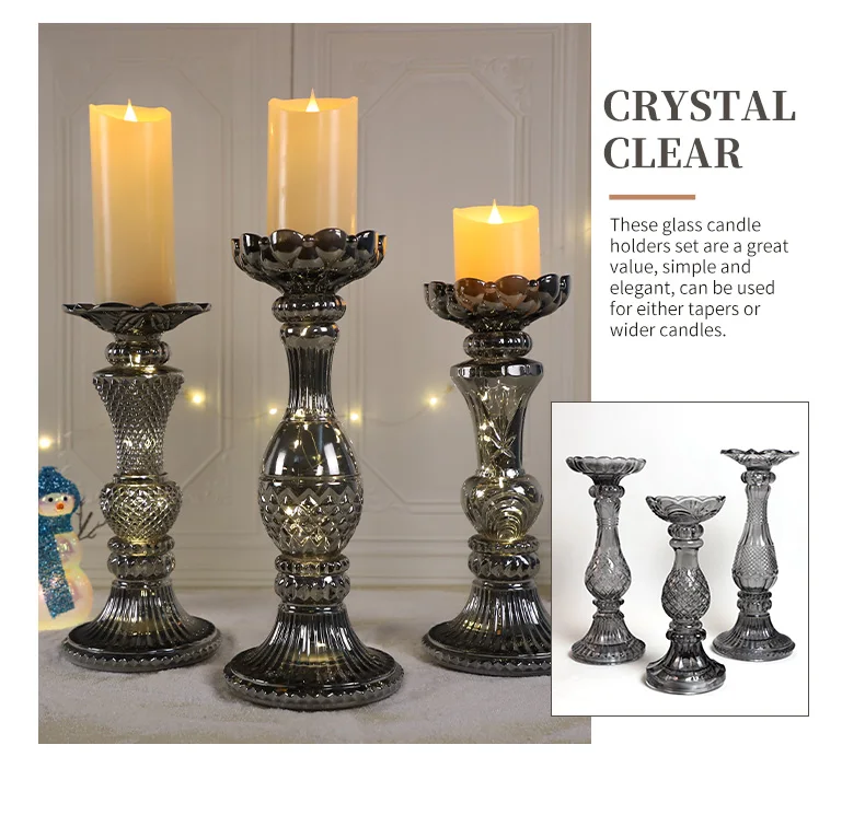 glass led candlestick tall clear candle holders made in china for wedding centerpieces supplier