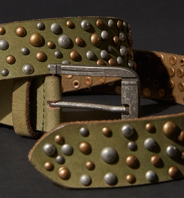 Customized Casual Fashion Ladies Belt Vintage Green Genuine Leather Studded Women Belt