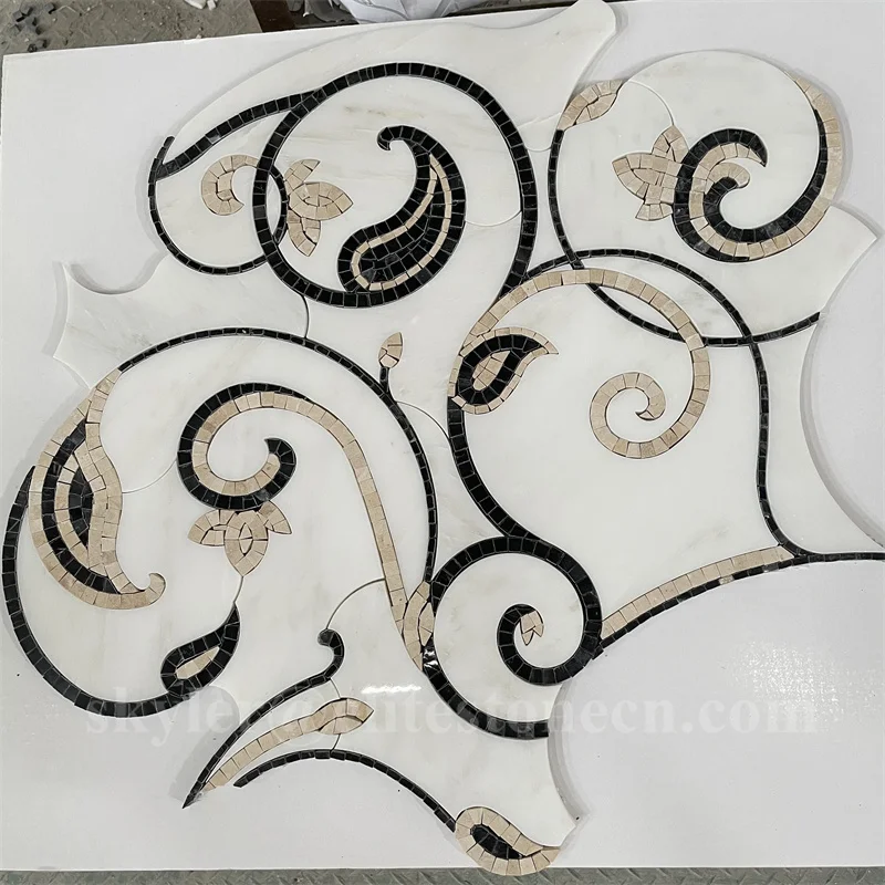White Mosaic Flower Waterjet Pattern Floral Marble Mosaic for ...