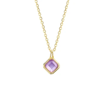 Emotional Factory 925 Sterling Silver 14K Gold Plated Gemstones Geometric Square Amethyst White Shell Clasp Chain Necklace