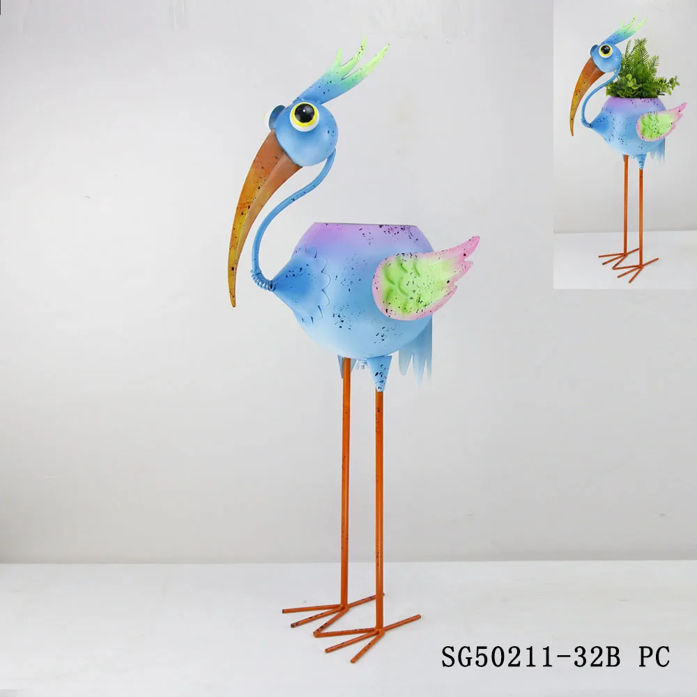 Blue Metal Bird Flower Pot SG50211-32B