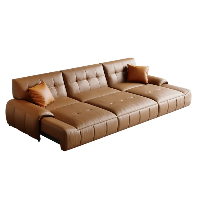 Italian almost row leather electric sofa living room small apartment simple multi-functional retractable remote control sofa bed