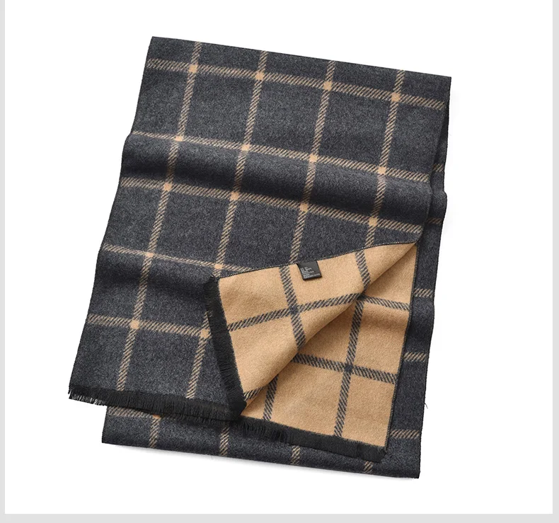 男士羊毛冬季围巾格子条纹商务休闲提花加厚围巾