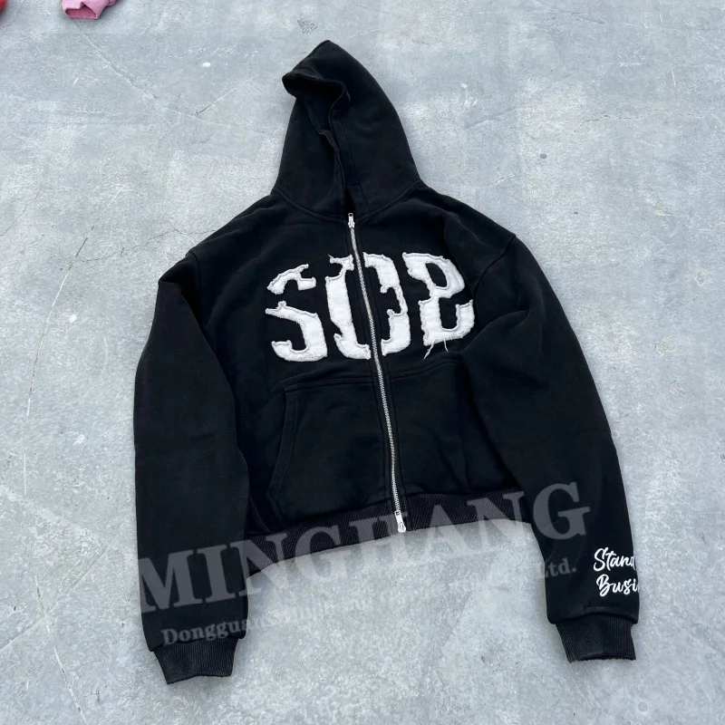 Dongguan Hoodie Manufacturers Streetwear Designer Custom Logo Embroidery  Red Zip up Hoodie