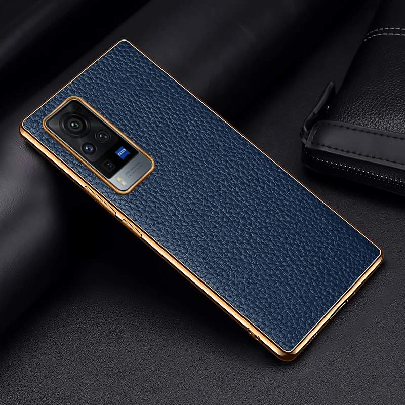 Casing Penutup Belakang TPU Lunak Gaya Bisnis, Casing Kulit Asli TPU Lunak  dengan Lapisan Listrik untuk Ponsel VIVO X60 Pro Plus