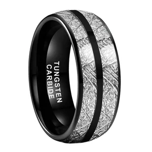 Coolstyle Jewelry 8mm Domed Double Imitated Meteorite Black Tungsten Ring for Men Women Fashion Engagement Wedding Band
