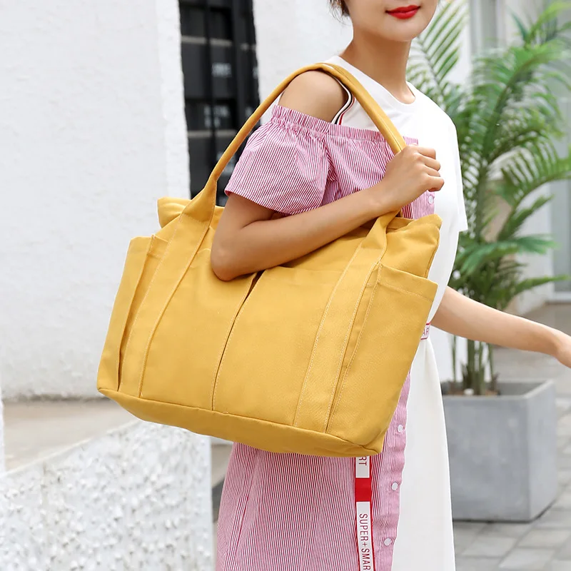 High Capacity Handbags Wholesale Custom Brand Logo Reusable Grocery Shopping Tote Office Shoulder Bags for Students Canvas Bag