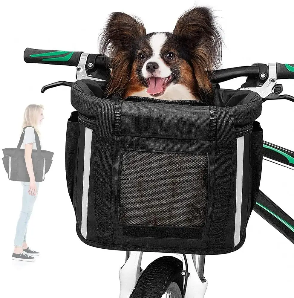 Panier Vélo Avant Pour Chien - Extensible, Pliable, 4 Ouvertures, Fenêtres Mesh, Jusqu'à 10 Kg (gris) - 8
