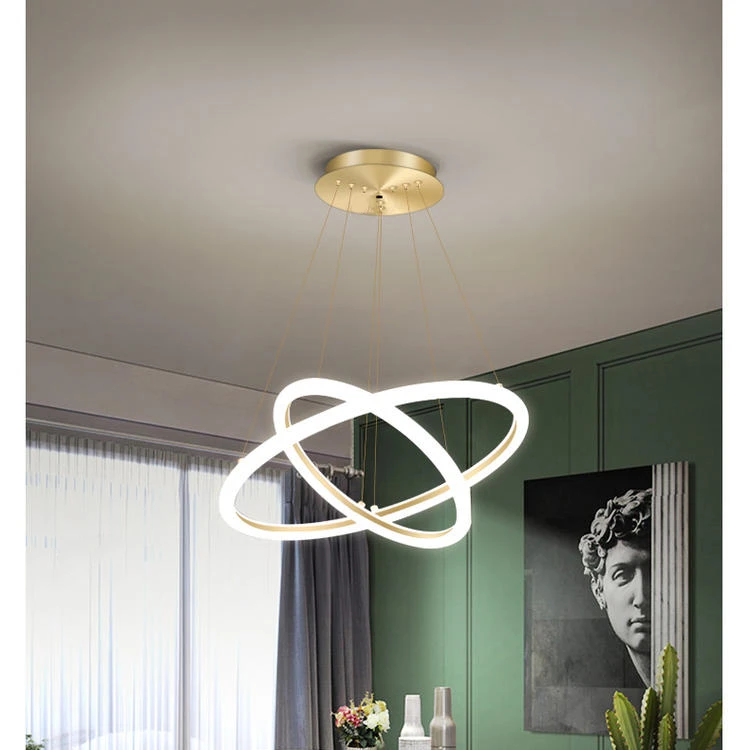Nordic luxury living room chandelier villa hall lamp circular ring dining room led pendant light