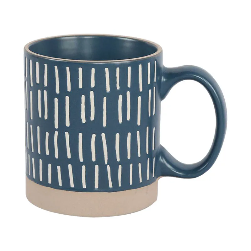 Blue New Design Geometric Pattern Straight Cup Large Capacity Coffee Cup Ceramic Coffee Cup Exposed Tire Color