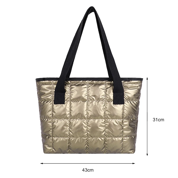 Quilted Shiny Puffer Tote Bag-LOA395 - HANA WHOLESALE