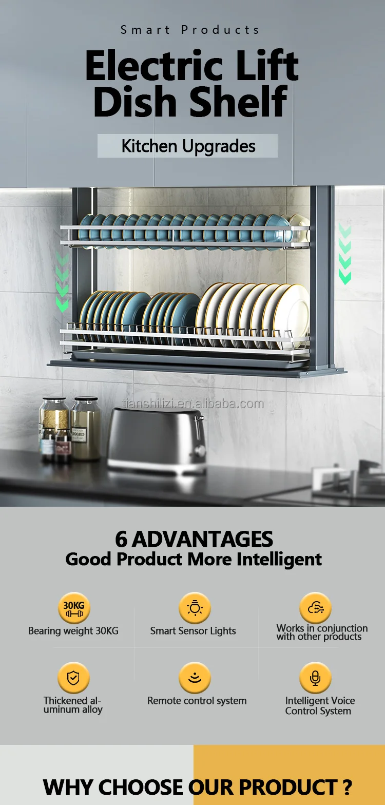 Automatic Electric Dish Rack - Stainless Steel Kitchen Cabinet Plate ...