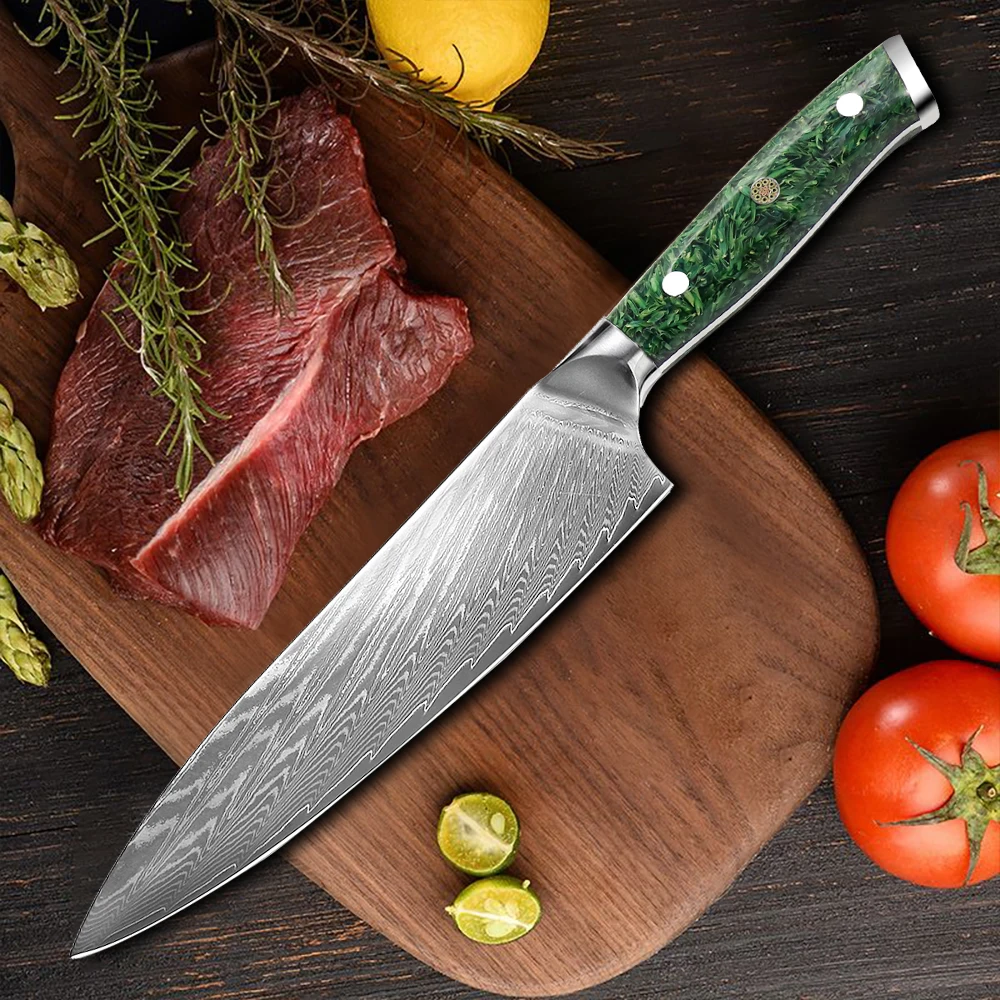 8 Inch High Carbon Damascus Steel Cooking Chef Knife With Wheat Resin Handle Buy Damascus