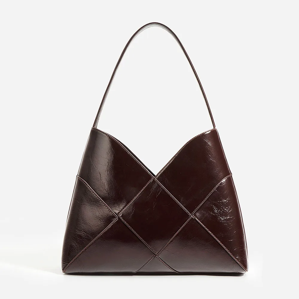 New Vintage INS Style Ladies Genuine Cow Leather Tote Bag Handbags with String Closure for Women and Girls