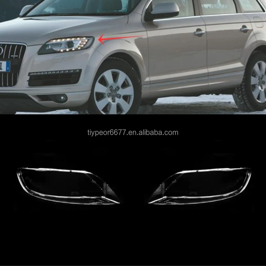 product tiypeor headlamp lens for audi q7 2006 2015 models car headlight lens glass transparent lampshade shell cover pair-3