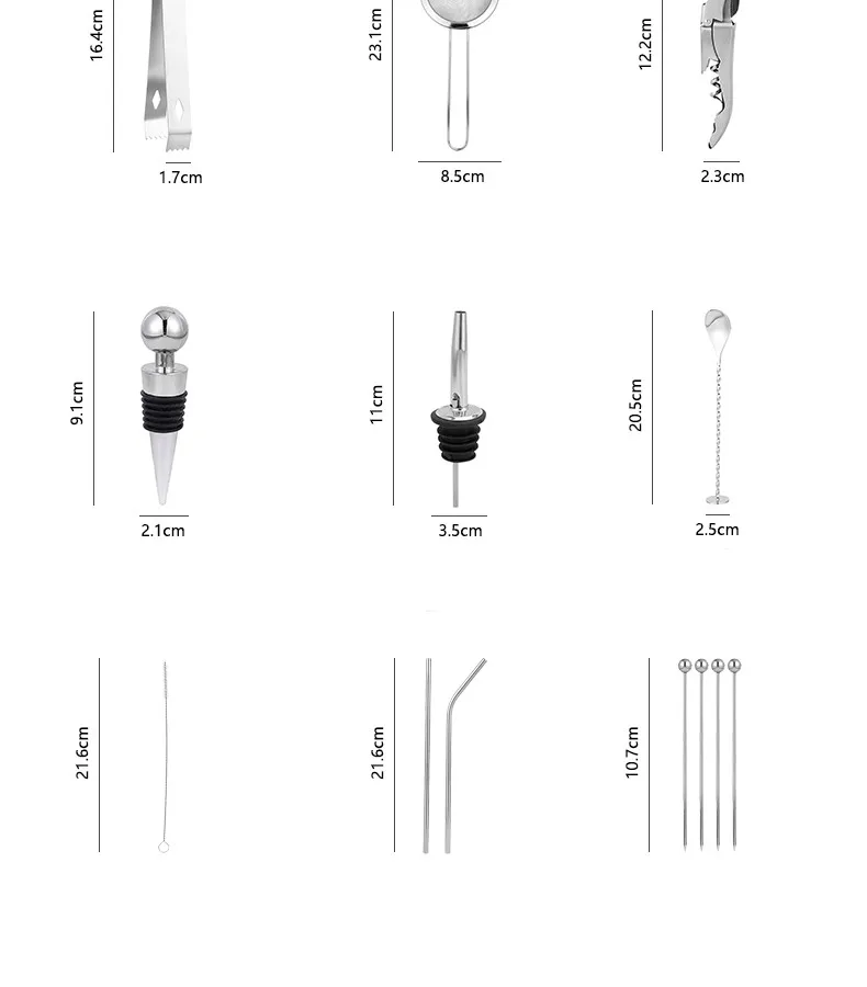 Hot Sale Stainless Steel Cocktail Mixer Bar Tools Set Customized Logo