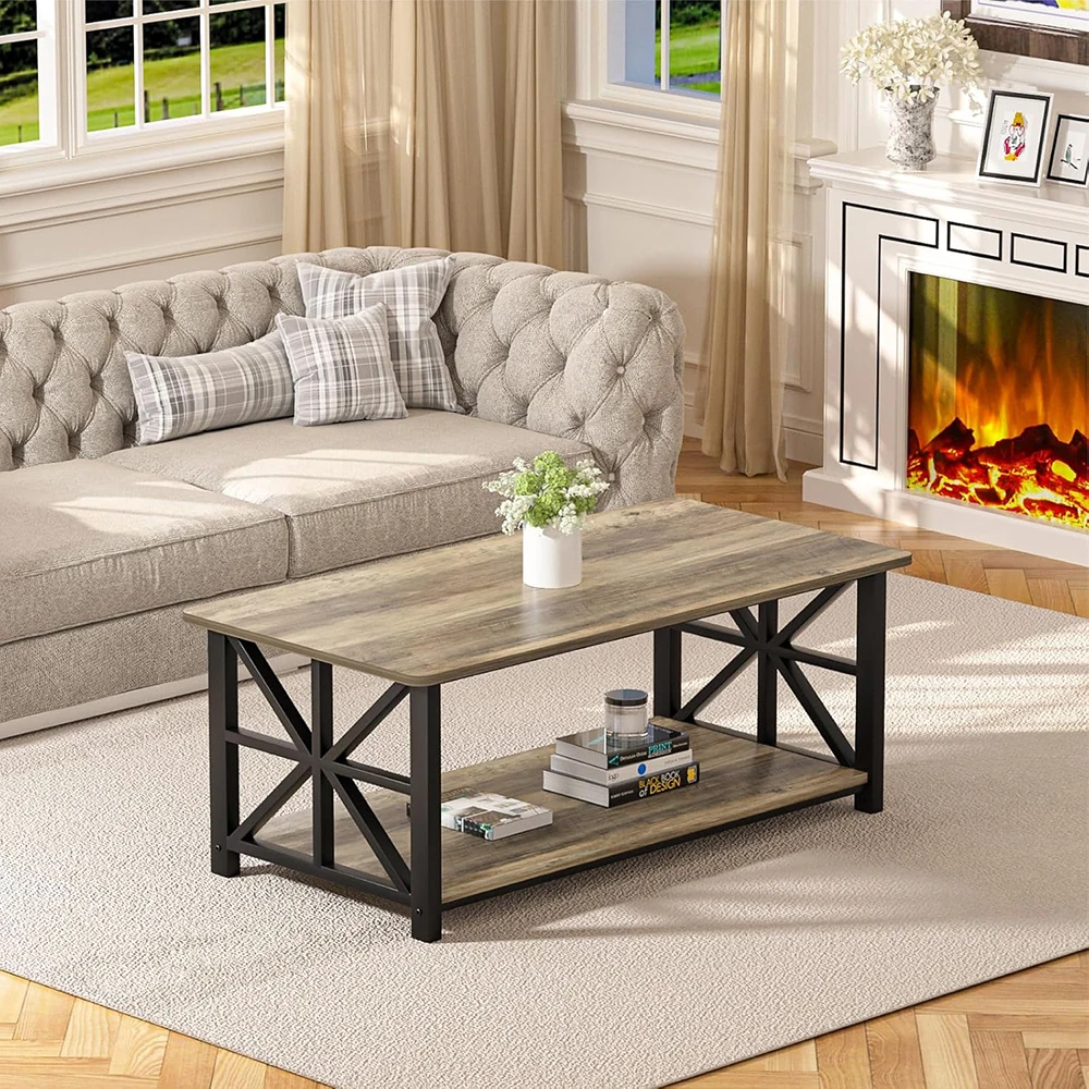 product coffee table living room corners modern style storage shelf 39 inch space saving easy assembly gray wash wooden-4