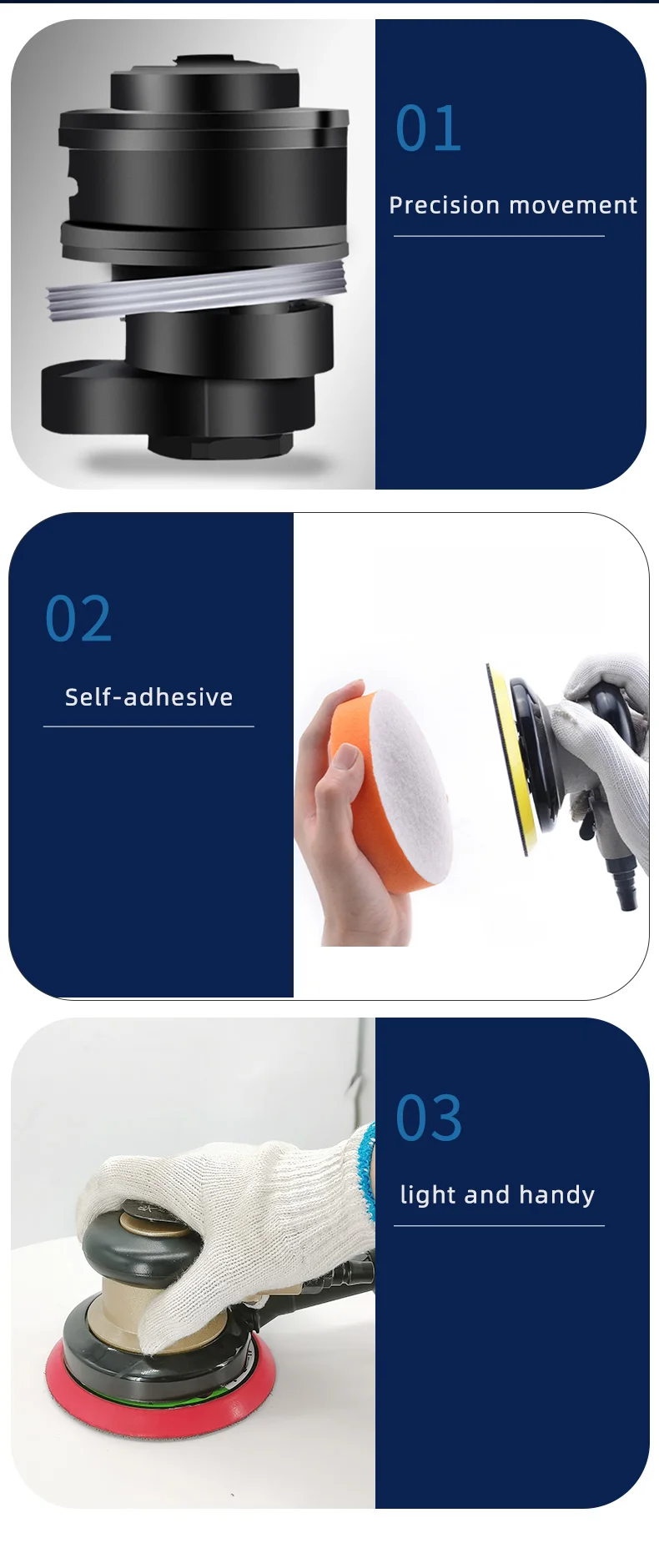 Circular Pneumatic Sandpaper Grinding Machine Random Orbital Air Sander for Car Polishing