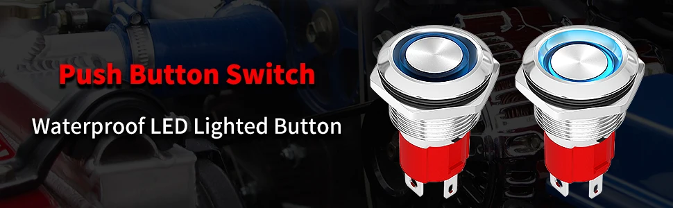 Heavy Duty 20A 12Vlot Waterproof Pushbutton Switch 4Pin ON-OFF 16MM Flat Button Marine Push Button Light Switch with Ring LED