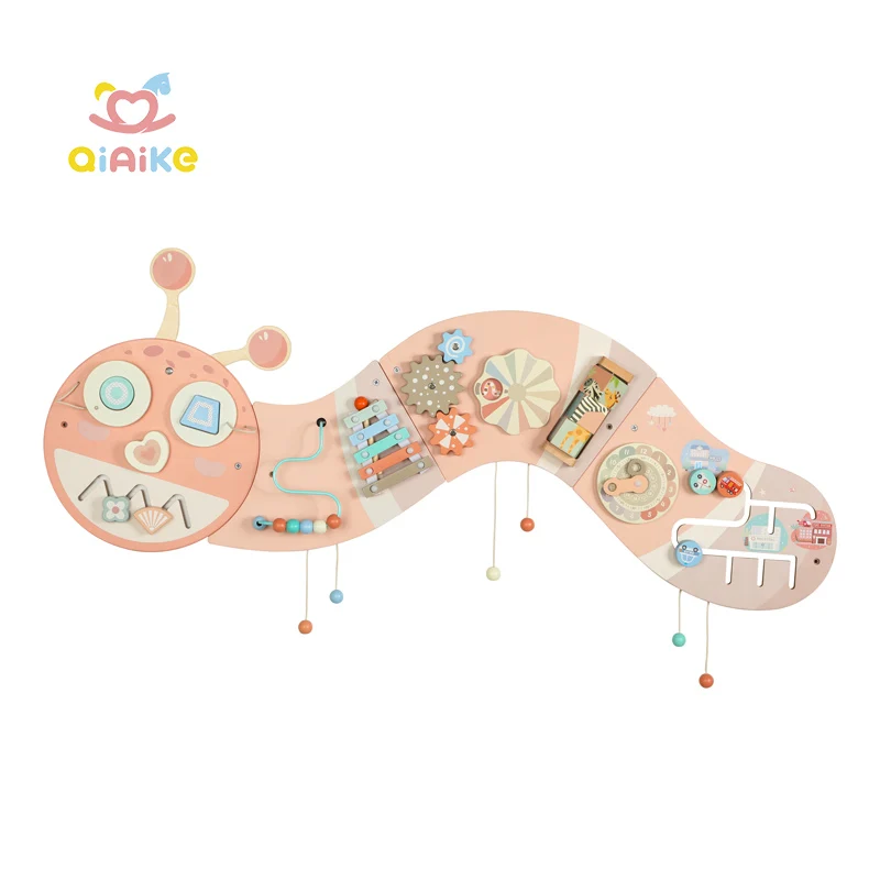 Ružičasta gusjenica zidna igra zidni paneli igranje Montessori senzorna ploča Drvena obrazovna igračka za male djece igraonica i vrtić