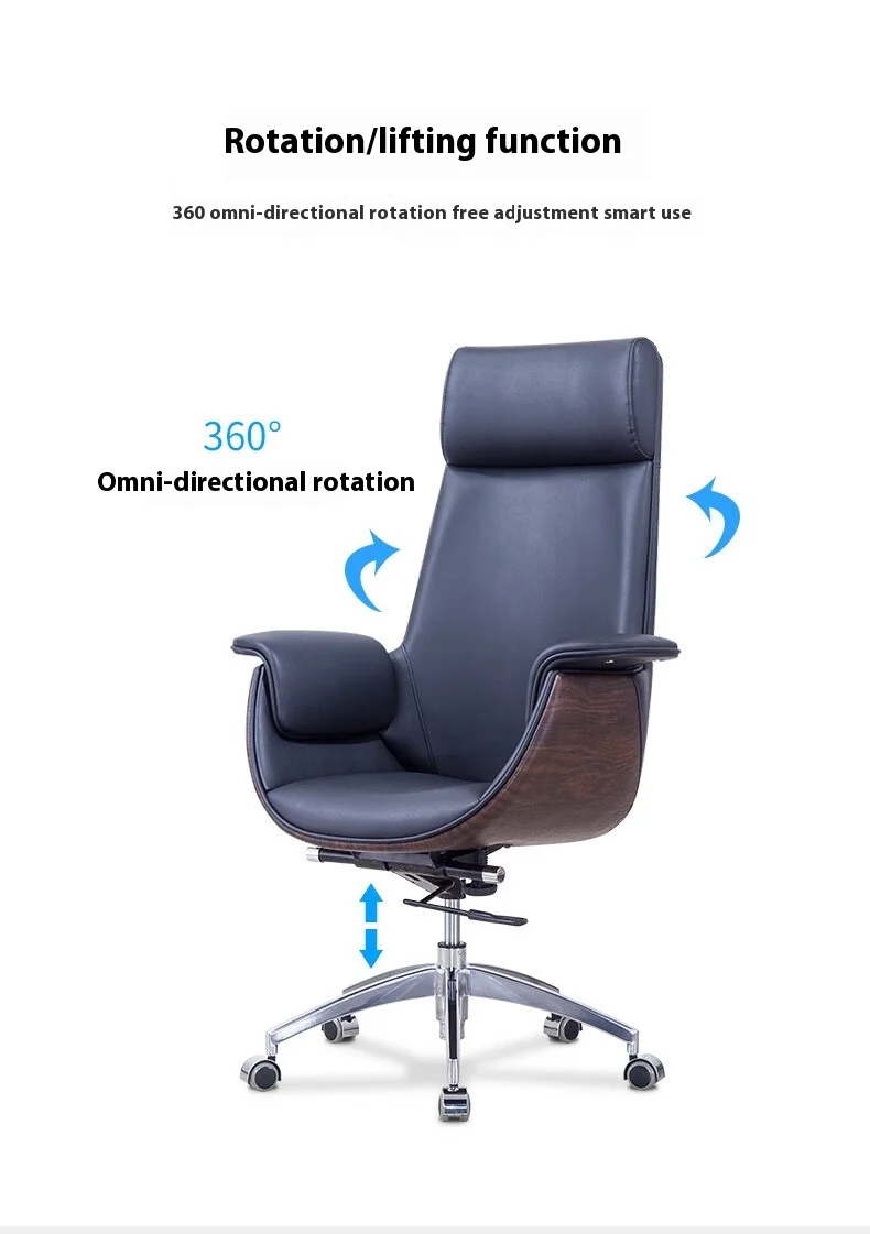 Modern High Back Solid Wood Executive Office Chair Adjustable Height Comfortable Breathable Design Swivel Reclining Villa