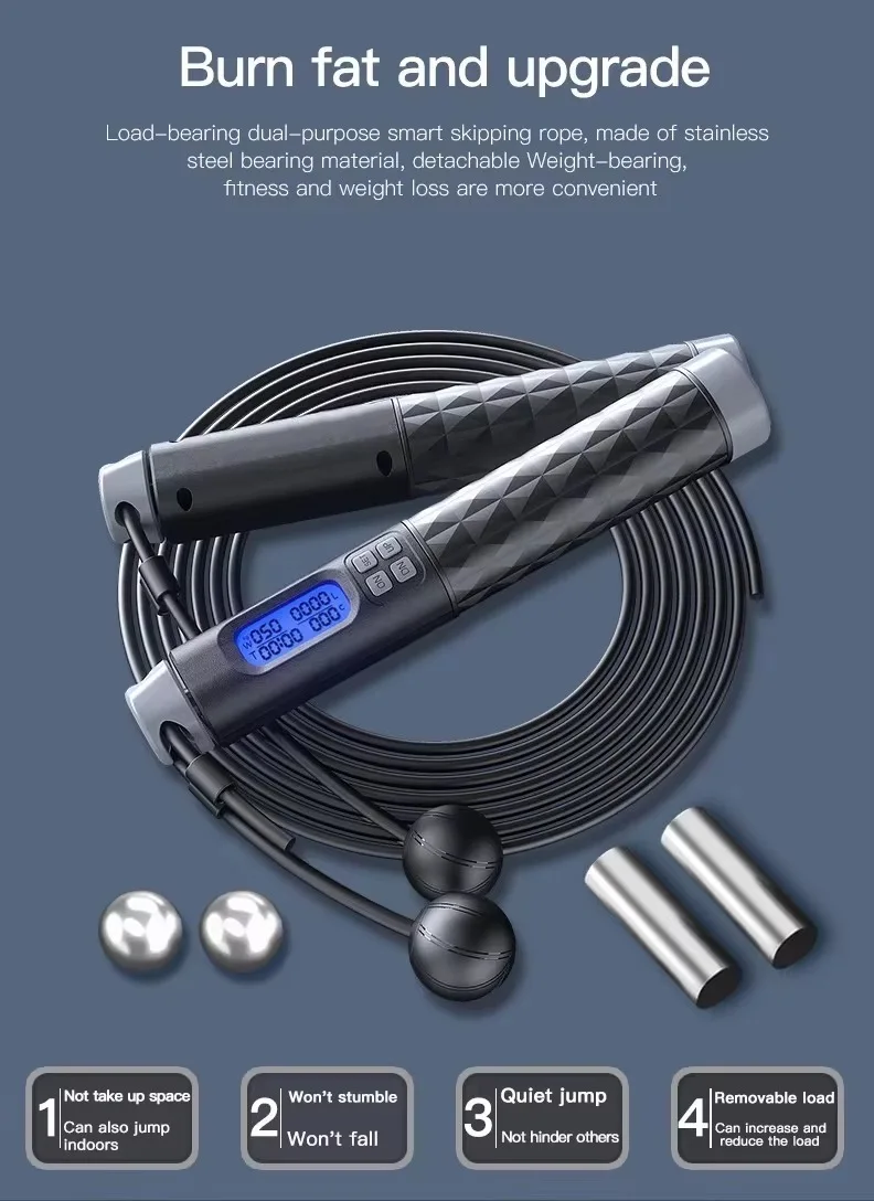 odm customized electronic fitness smart jump rope digital speed counter adjustable cordless skipping rope-5