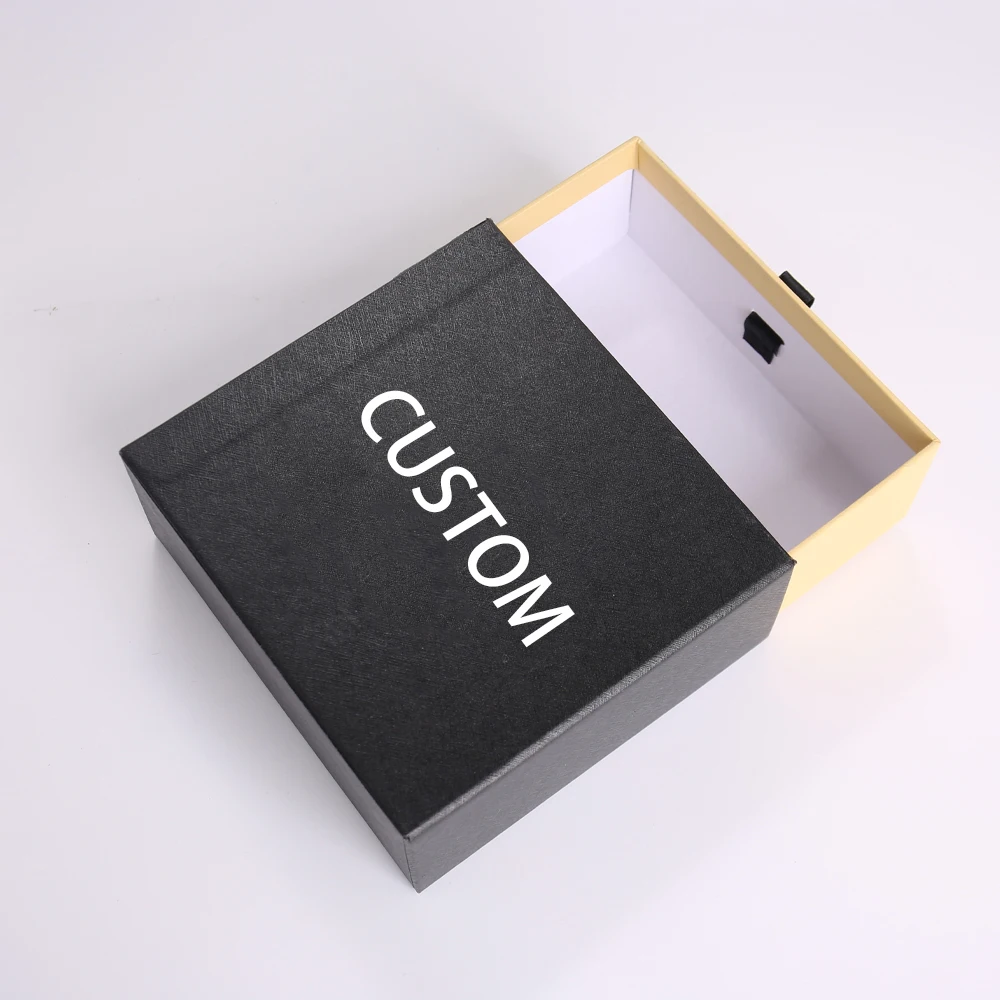 Scatola personalizzata di lusso con cassetto a estrazione per anelli, scatola rigida in cartone con stampa del logo e laminazione opaca per imballaggio di gioielli