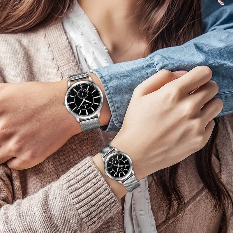 Factory Direct Sale Small Seconds 50M Waterproof Stainless Steel Watch Quartz Luxury Couple Wristwatches for Men Women