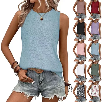 Hot Selling Summer Solid Color Fashion Printed Tank Tops Women Round Neck Sleeveless T-Shirt Women Tank Top
