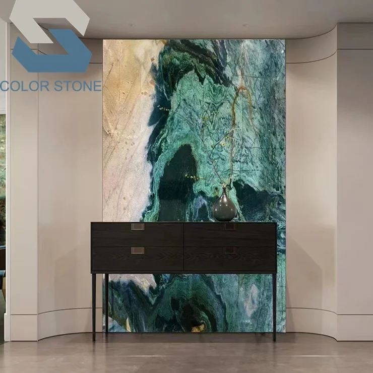 Beautiful Exotic Rare Multicolor Stone Backlit Green Portomare Quartzite Slabs Bookmatched Wall