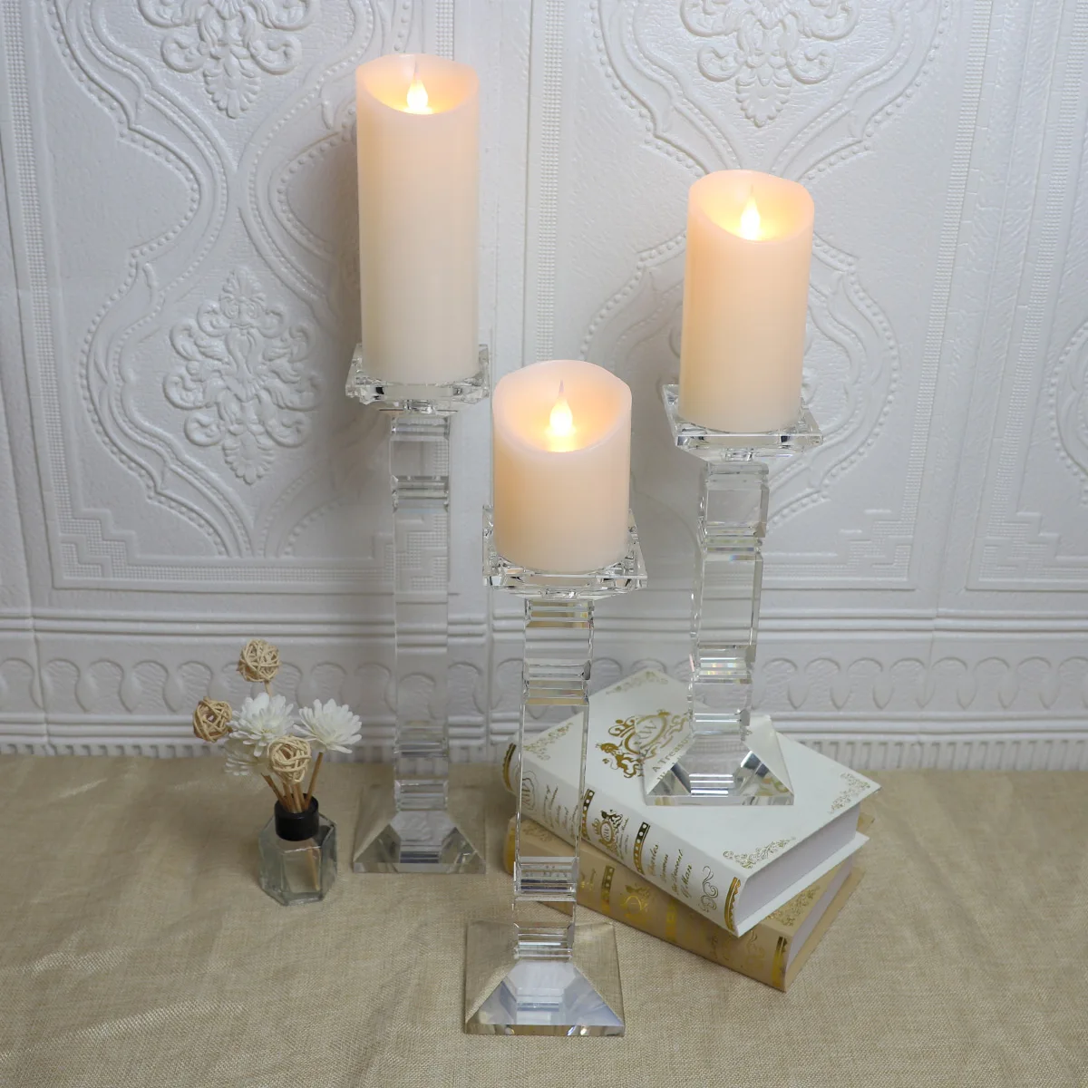 Wedding Central Decoration Heavy Solid Square Home Goods Glass Crystal Candle Holder manufacture