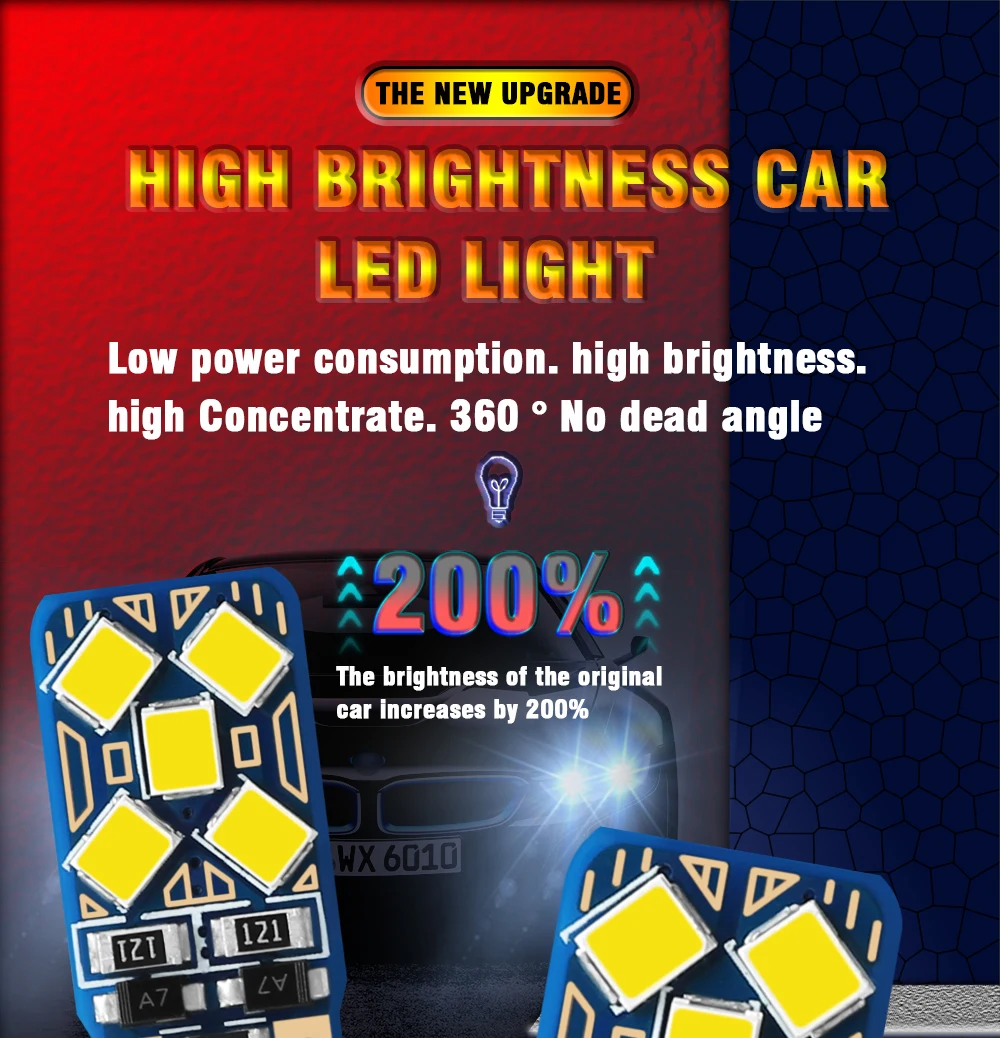 TECH-KING LED Side Light Car T10 W5w 194 168 2835 10smd Bulb Canbus Width Indicator Bulb Rear Box Light License Plate Light