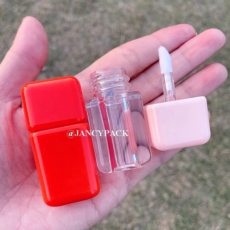 JANCY PACK 4ml Unique Design square Liquid Lipstick Container pink Red Lip Tint Bottle