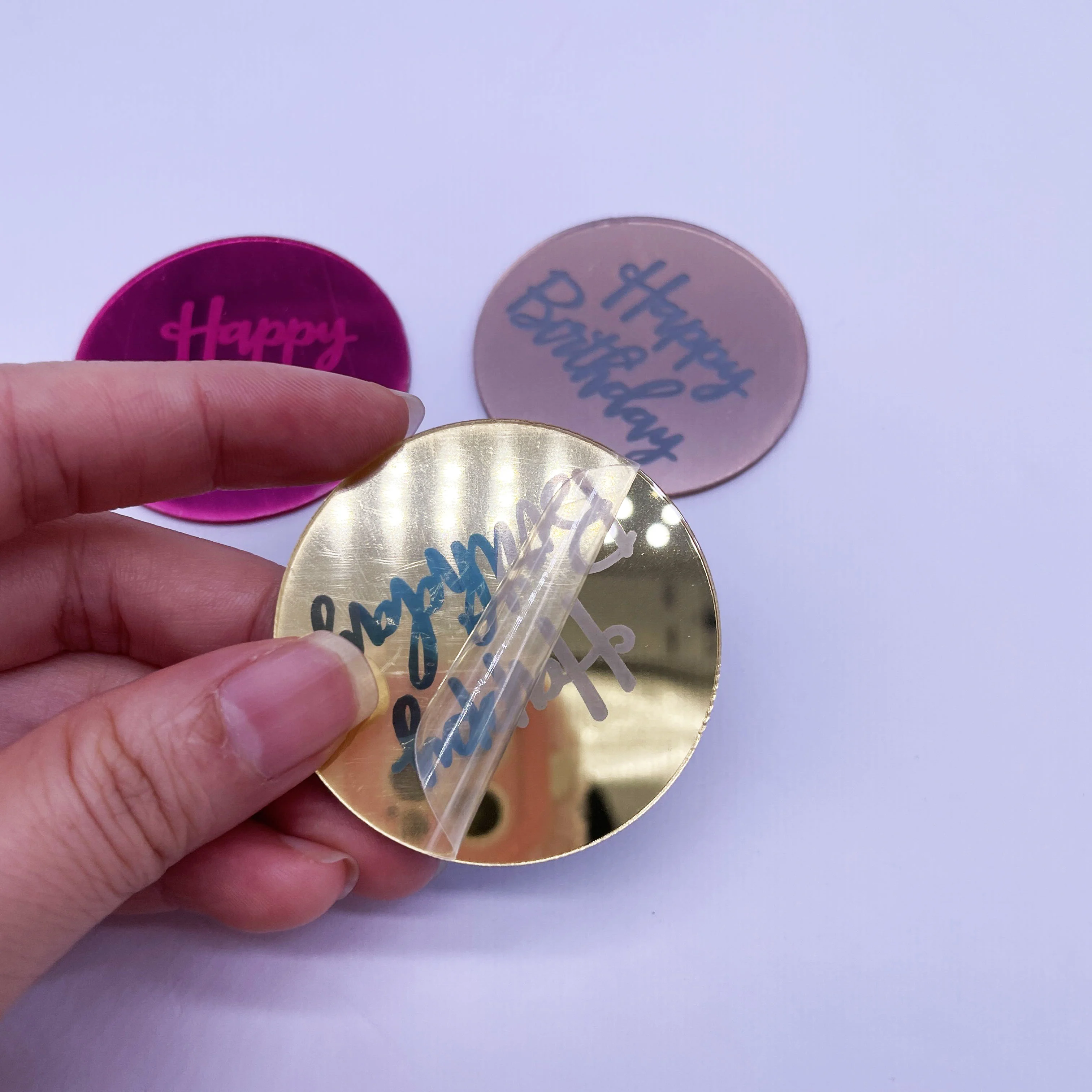 Acrylic Cake Disc Cupcake Toppers - Happy Birthday Mirrors