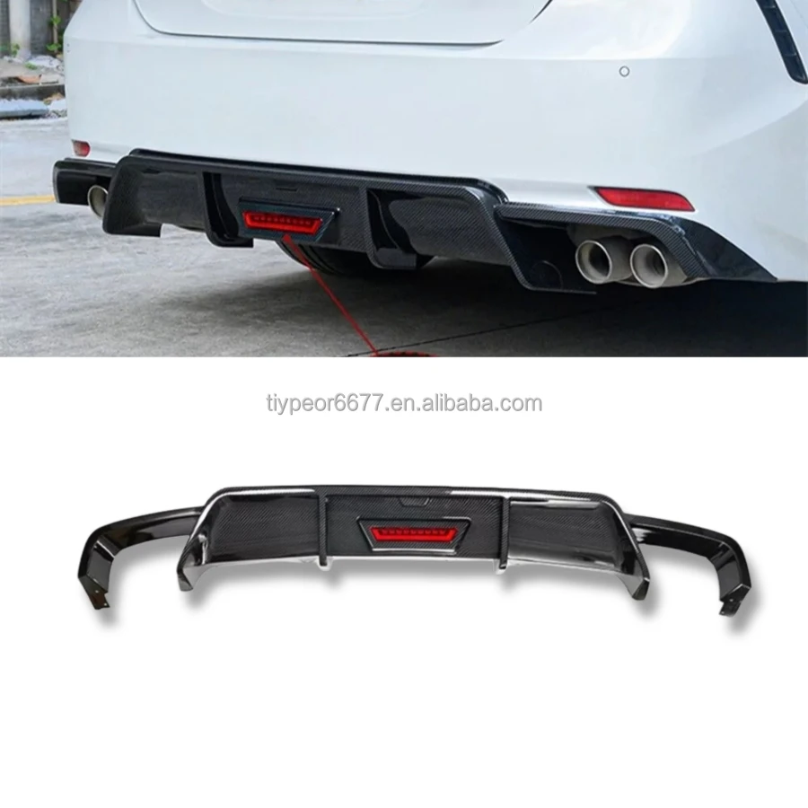 product tiypeor carbon fiber rear bumper back diffuser lip spoiler with lamp rear lip for toyota camry 2018 2019 2020 2021 2022 2023-3