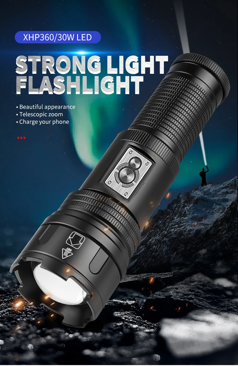 White Laser 2200lm Dimmable Tyep-C Charge Aluminium Alloy Flashlight Tactical Led Torch Light Long Range Camping Flashlight factory