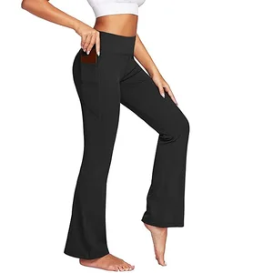Women's Bootcut Yoga Pants with 3 Pockets High Waist Workout Pants Tummy Control Flutter Flared Legging