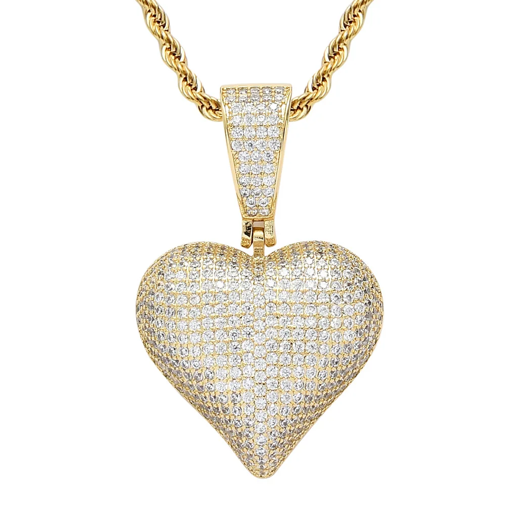 RQ  Micro Paved AAA CZ Stone Lucky Poker Pendants Heart Necklaces Men Hip Hop Bling Ice Out Rapper Jewelry Gold Party Gift