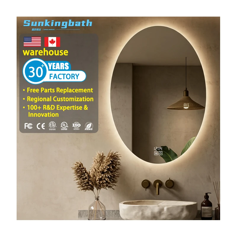 Modern Oval LED Mirror Anti-Fog Backlit Smart Espejo Inteligente Frameless Touch Mirror Bathroom Mirror with Led Light