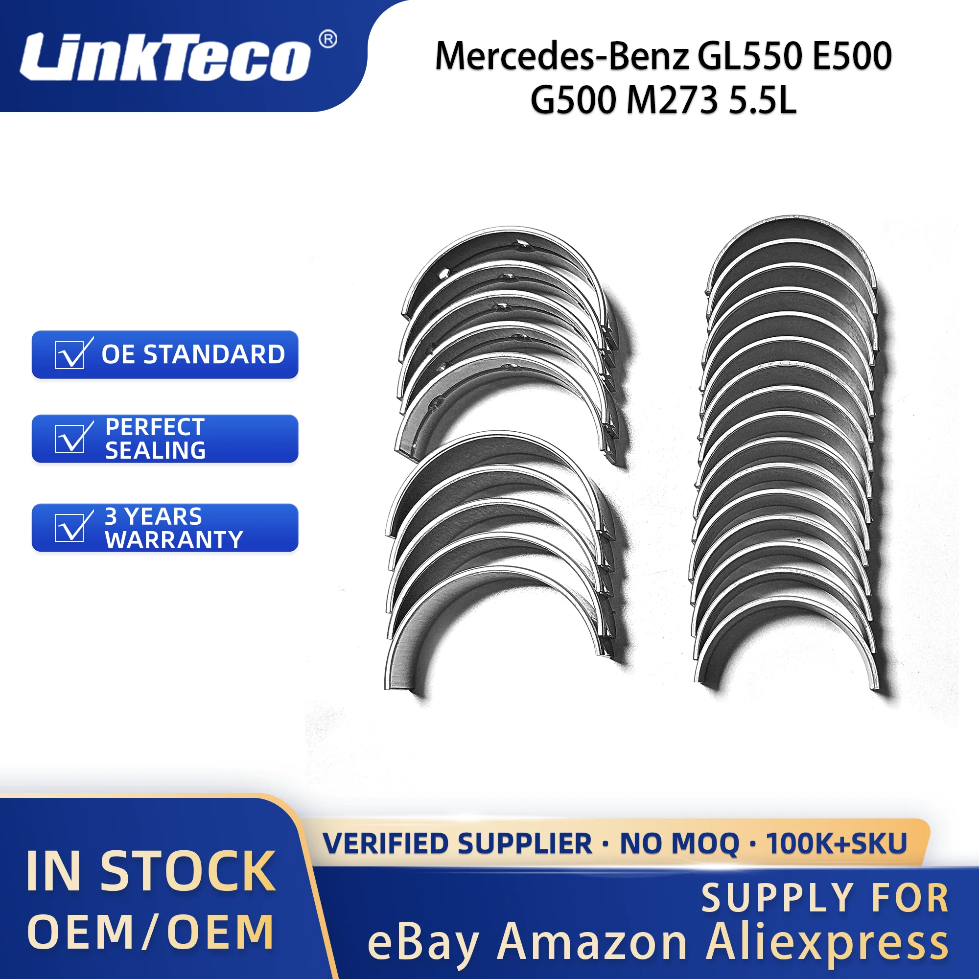 Linkteco Engine Main & Con-Rod Bearings for Mercedes-Benz GL550 E500 G500 M273 5.5L V8 GAS DOHC 2007-2016 2720300060 2720330001
