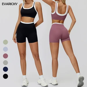 Evaricky Wholesale Solid Moisture Wicking 2 Piece Fitness Workout Yoga Wear Elastic Comfortable Sports Bra Activewear Set Women