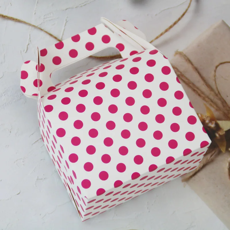 Multi-Color Dot Design Fashionable Gable Handle Portable Paper Cake Candy Cheese Cake Container for Food Sugar Foldable Folder
