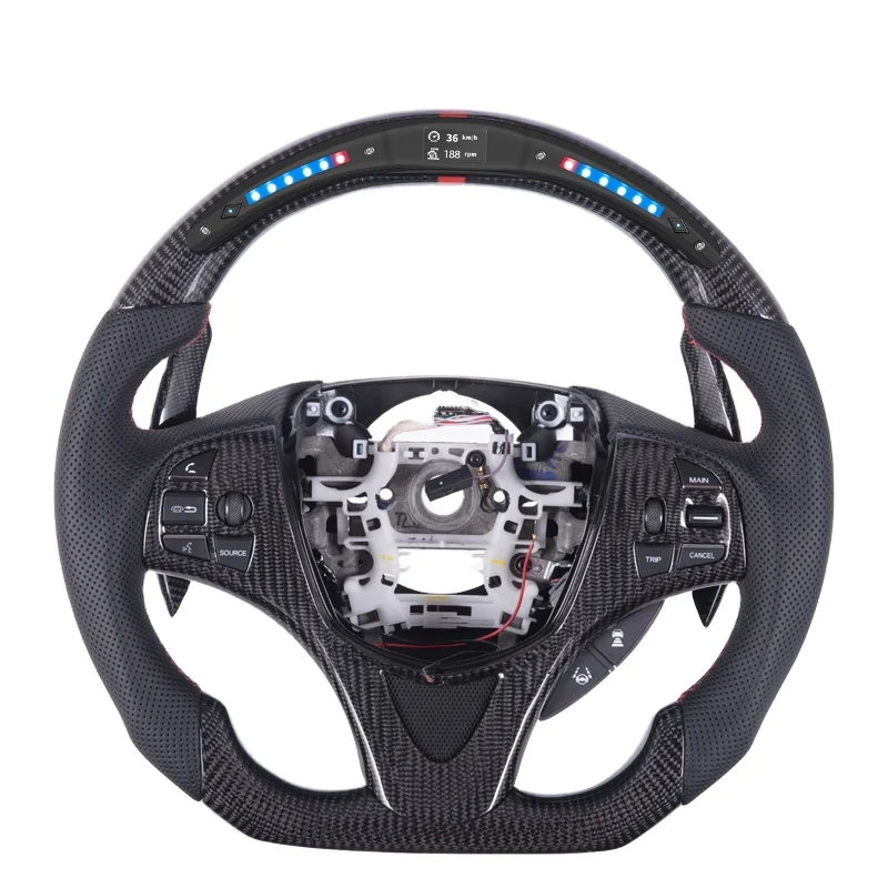 Real Carbon Fiber LED Steering Wheel With Carbon Fiber Extended Shift Paddle For Honda Acura Tlx /