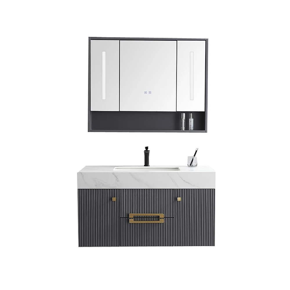 Современный настенный деревянный шкаф для хранения мебель светодиодный зеркальный ванной комнаты с мраморным