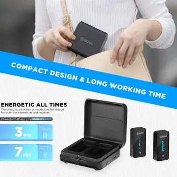 BOYA BY-XM6-K2 Wireless Lapel Microphones With Charging Case for Cameras Phones DSLR Clip on Mic for YouTube Interview detail image