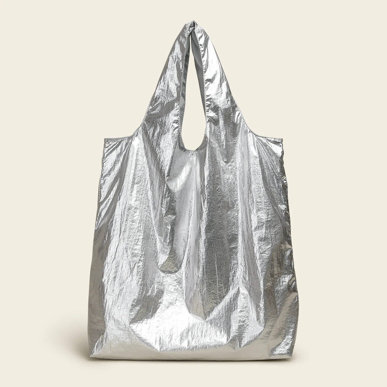 Factory OEM Shiny Metallic Nylon Shoulder Bag Glossy Silver Tote Handbag Lightweight Bag for Club Beach Vacation Streetwear